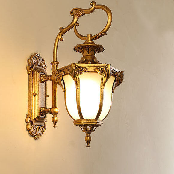 Europäische Retro Aluminium Glas geschnitzte Laterne 1-Licht Außen wasserdichte Wand Sconce Lampe | Brehn