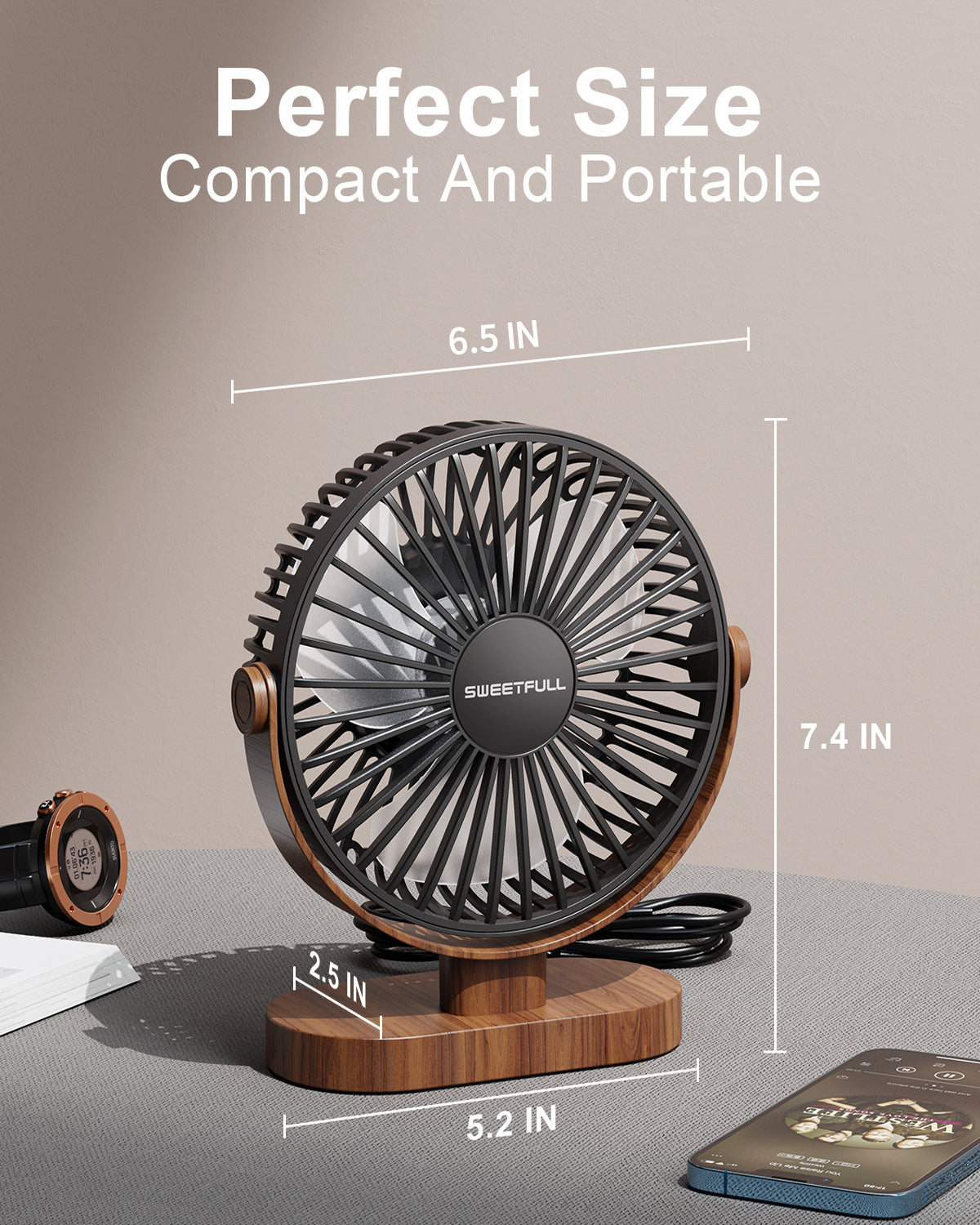 6,5 Zoll USB Kleiner Tischventilator für Zuhause Büro Auto Outdoor Reisen | Brehn