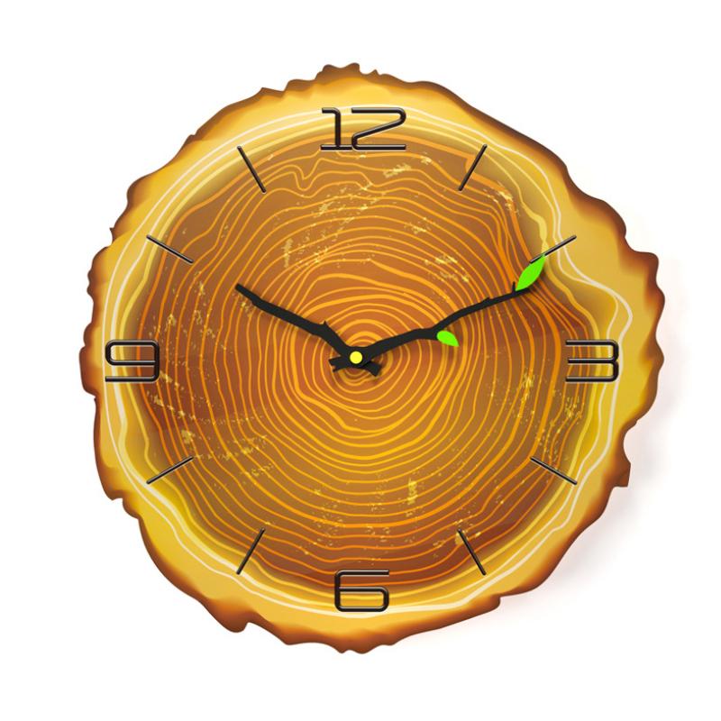 Wanduhr mit Jahresringen aus Holz