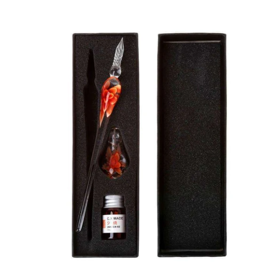 Glas Kalligrafie-Stift Set mit Tinte und Stiftablage
