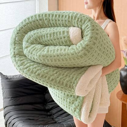 Waffel-Wohndecke mit Lammfleece-Imitat, doppellagig