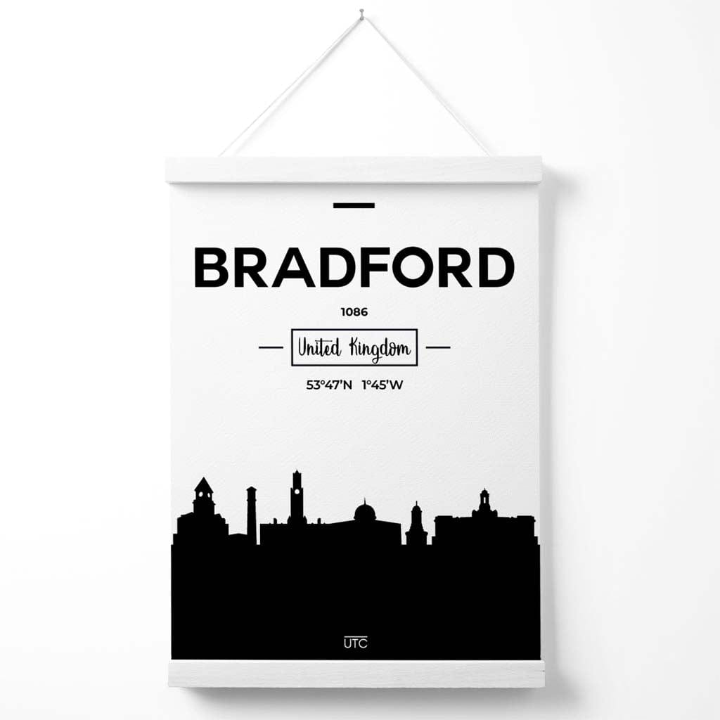 Bradford-Stadtansicht-Poster (Schwarz-Weiß) mit Aufhänger