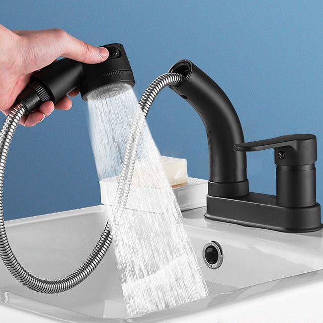 Moderner Stil Spülbecken Wasserhahn Kupfergriff Niedriger Bogen Ausziehbarer Spülbecken Wasserhahn