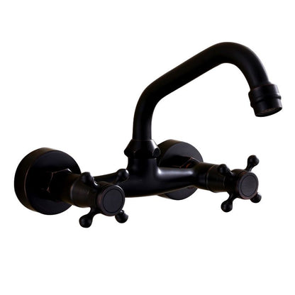 Schwarze Wandmontierte Badezimmerarmatur Amerikanischer Klassischer Weitreichender Wasserhahn