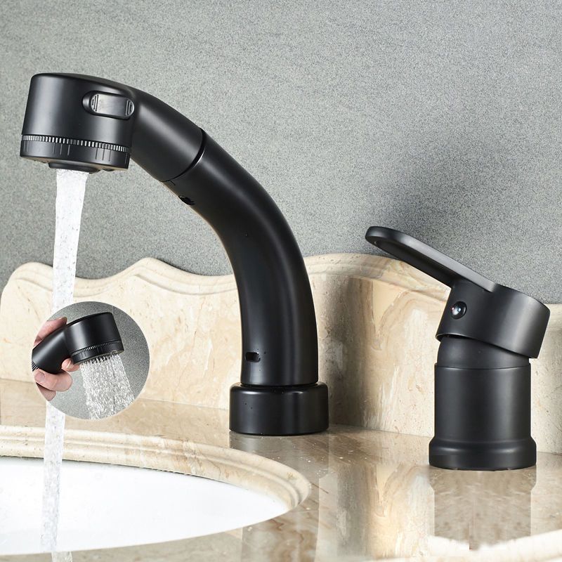 Moderner Stil Spülbecken Wasserhahn Kupfergriff Niedriger Bogen Ausziehbarer Spülbecken Wasserhahn
