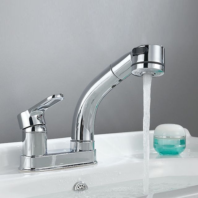 Moderner Stil Spülbecken Wasserhahn Kupfergriff Niedriger Bogen Ausziehbarer Spülbecken Wasserhahn