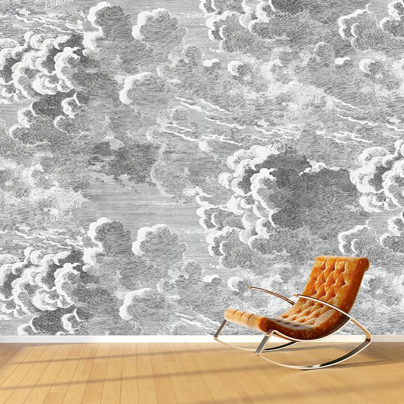 Brehn | Minimalistische Wolkenwandmalerei in Grau Wohnzimmer Wandverkleidung, Personalisierte Größe Verfügbar