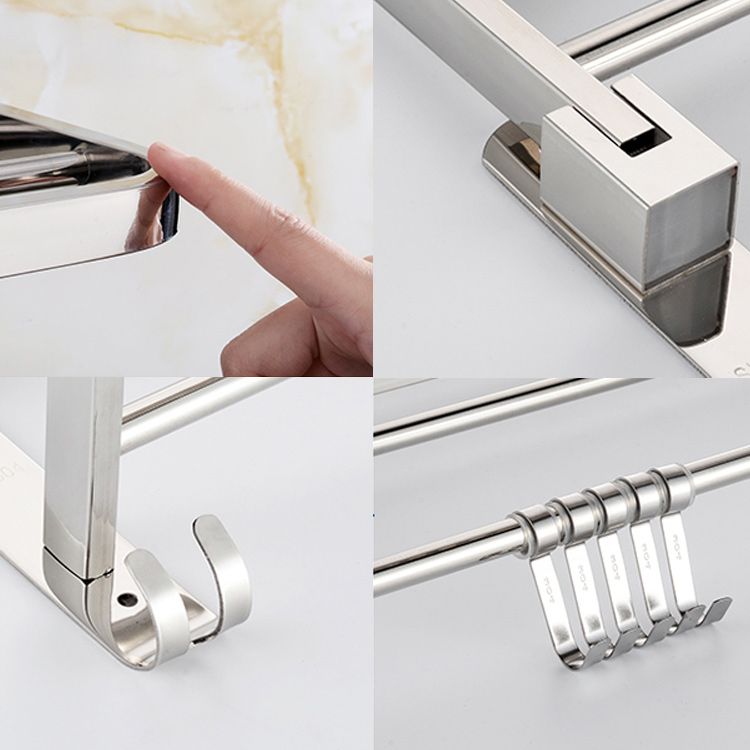 Zeitgenössisches Badezimmer-Accessoire-Set aus verchromtem Edelstahl mit Bademantelhaken/Handtuchstange