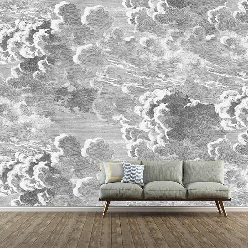 Brehn | Minimalistische Wolkenwandmalerei in Grau Wohnzimmer Wandverkleidung, Personalisierte Größe Verfügbar