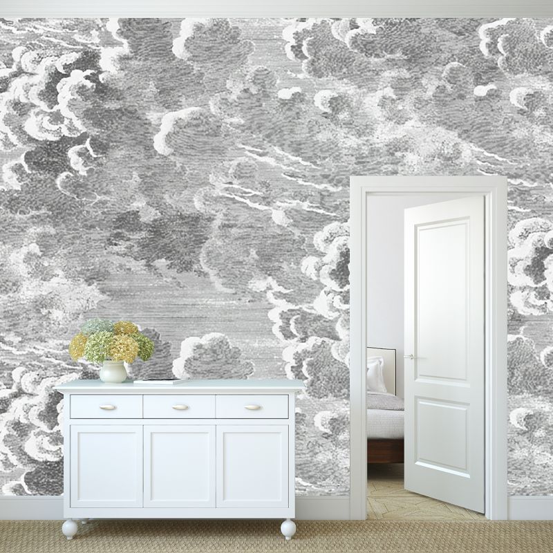 Brehn | Minimalistische Wolkenwandmalerei in Grau Wohnzimmer Wandverkleidung, Personalisierte Größe Verfügbar
