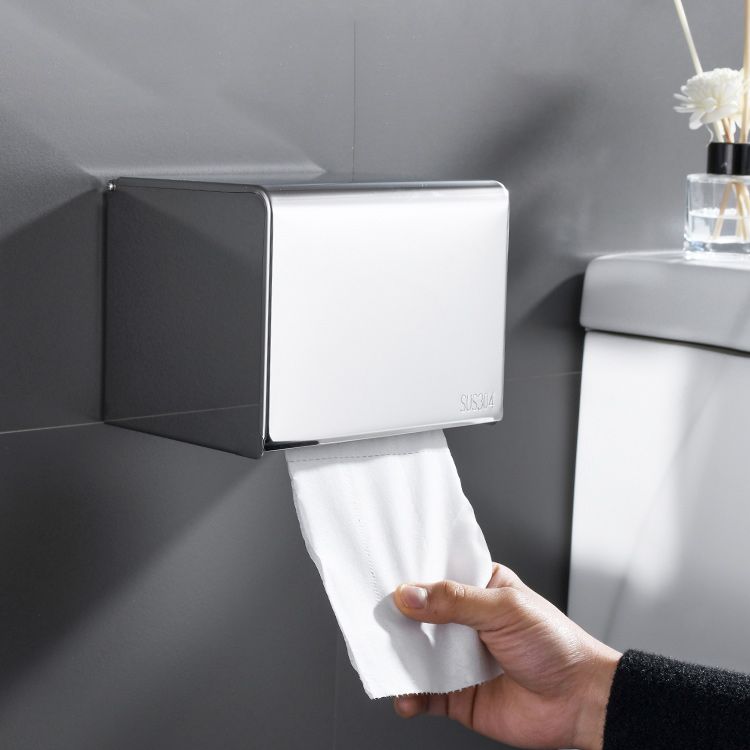 Zeitgenössisches Badezimmer-Accessoire-Set aus verchromtem Edelstahl mit Bademantelhaken/Handtuchstange