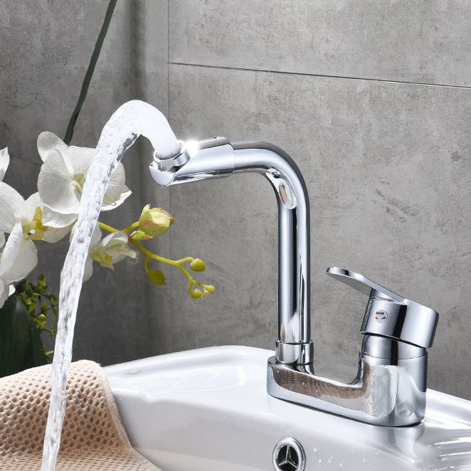 Chrom Rundwaschbeckenarmatur mit schwenkbarem Auslauf für das Badezimmer
