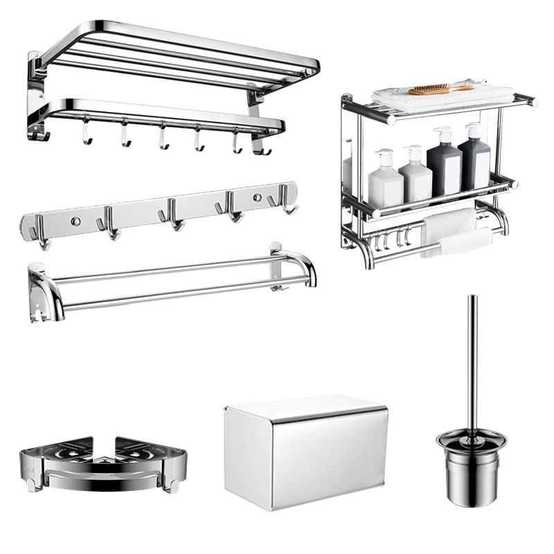 Zeitgenössisches Badezimmer-Accessoire-Set aus verchromtem Edelstahl mit Bademantelhaken/Handtuchstange