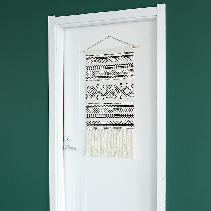 Wandteppich-Set im Boho-Ethno-Stil mit Fransen und Holzstab Brehn