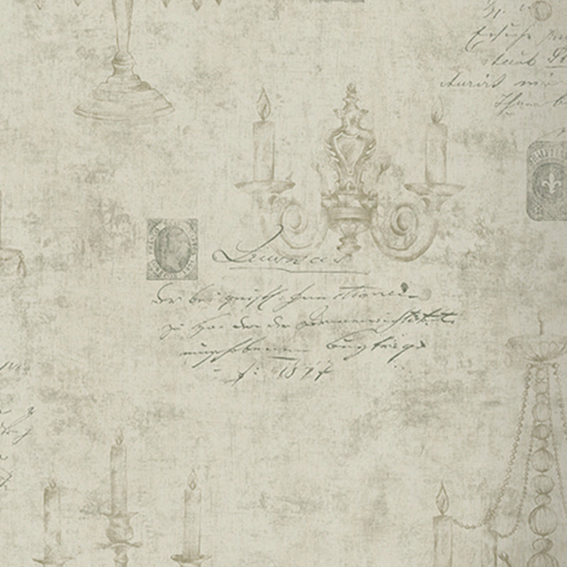 Brehn | Tapete Script und Kronleuchter Druck Pastellfarbe Retro Papier Wandverkleidung für Akzentwand
