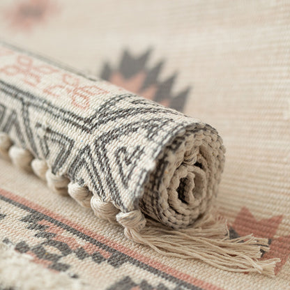 Flachgewebter Baumwoll-Läufer im Kilim‑Ethno‑Design mit Fransen Brehn