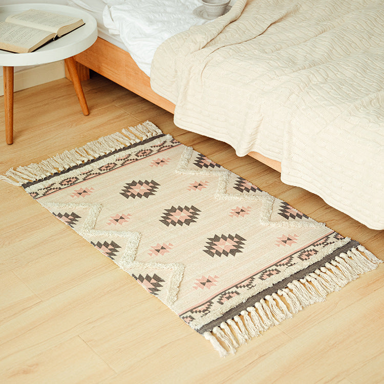 Flachgewebter Baumwoll-Läufer im Kilim‑Ethno‑Design mit Fransen Brehn