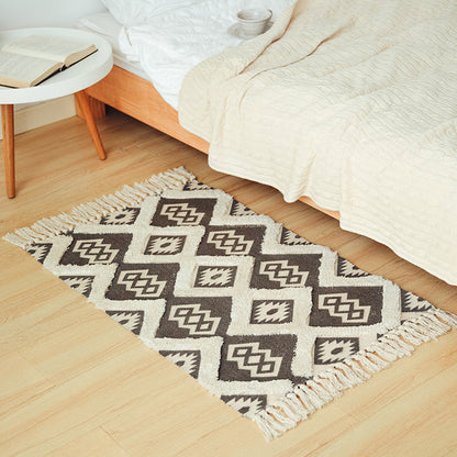 Flachgewebter Baumwoll-Läufer im Kilim‑Ethno‑Design mit Fransen Brehn