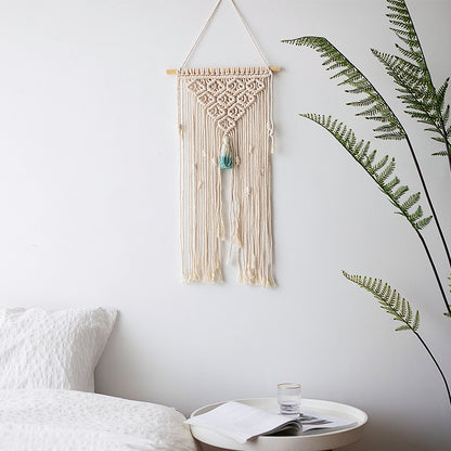 Makramee-Wandbehang mit geometrischem Dreifach-Quasten-Design und Holzstab Brehn
