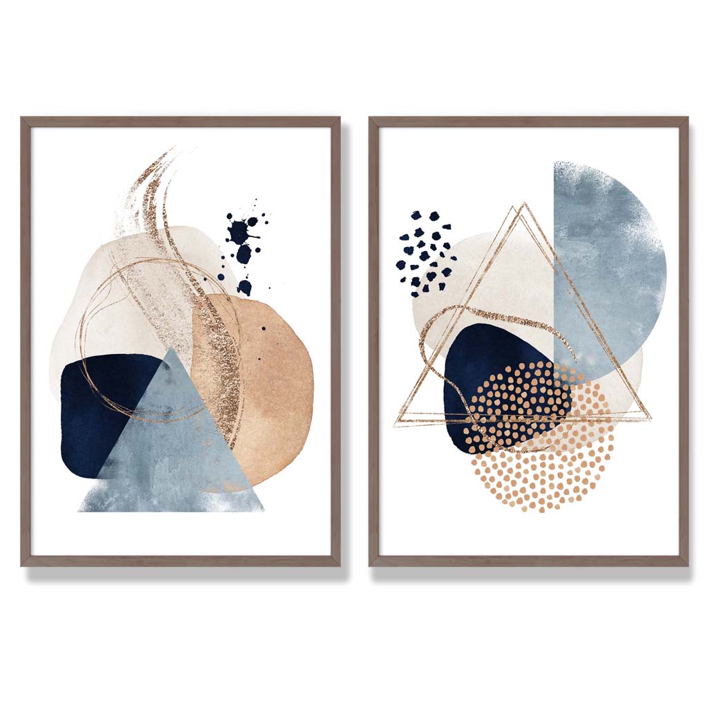 Set mit 2 Kunstdrucken im Aquarell-Stil mit blauen und beigen Formen