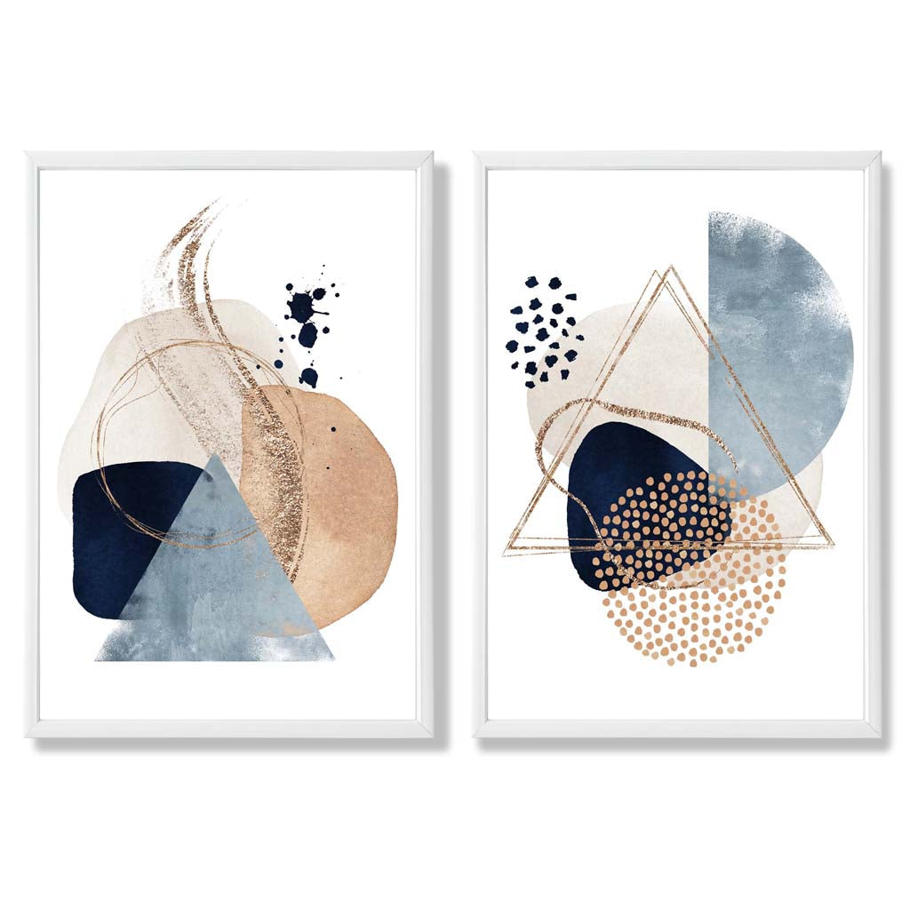 Set mit 2 Kunstdrucken im Aquarell-Stil mit blauen und beigen Formen