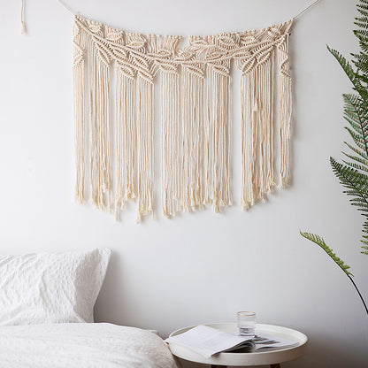 Makramee-Wandbehang mit geometrischem Dreifach-Quasten-Design und Holzstab Brehn