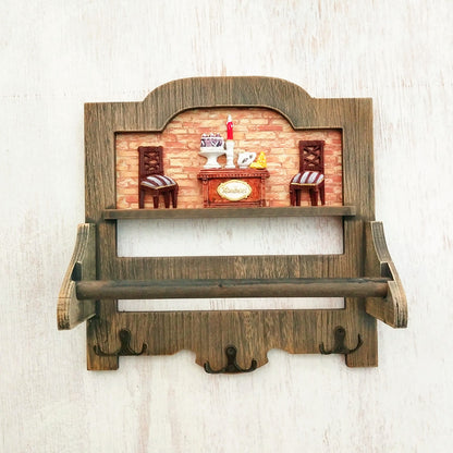 Rustikale Holzwandregal mit Haken