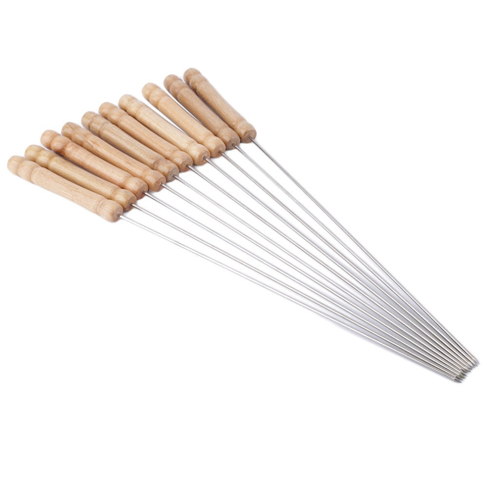 Edelstahl BBQ Spießset mit Doppelspitzenklingen und ergonomischen Holzgriffen Brehn