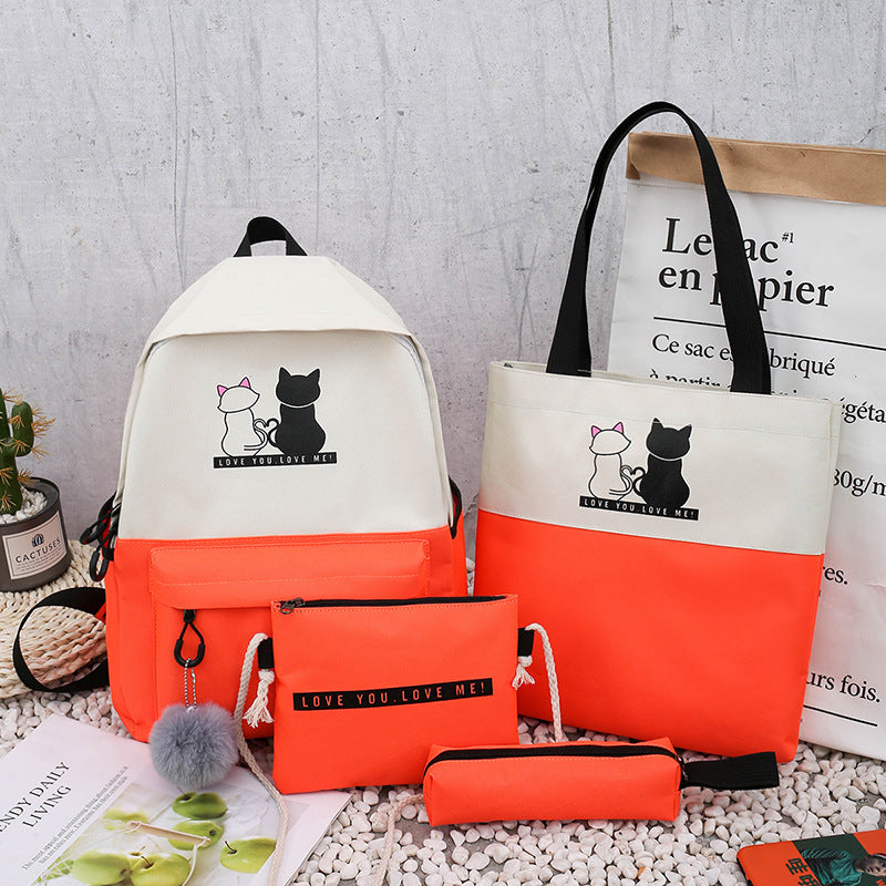5-Teiliges Rucksack- und Tragetaschen-Set mit Katzenmotiv Brehn