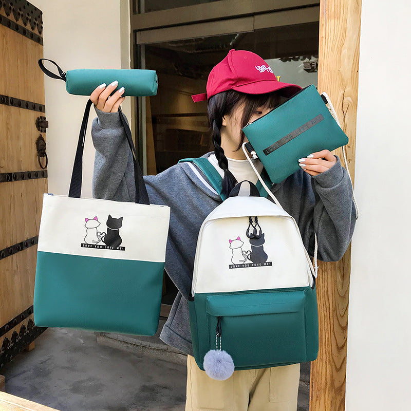 5-Teiliges Rucksack- und Tragetaschen-Set mit Katzenmotiv Brehn
