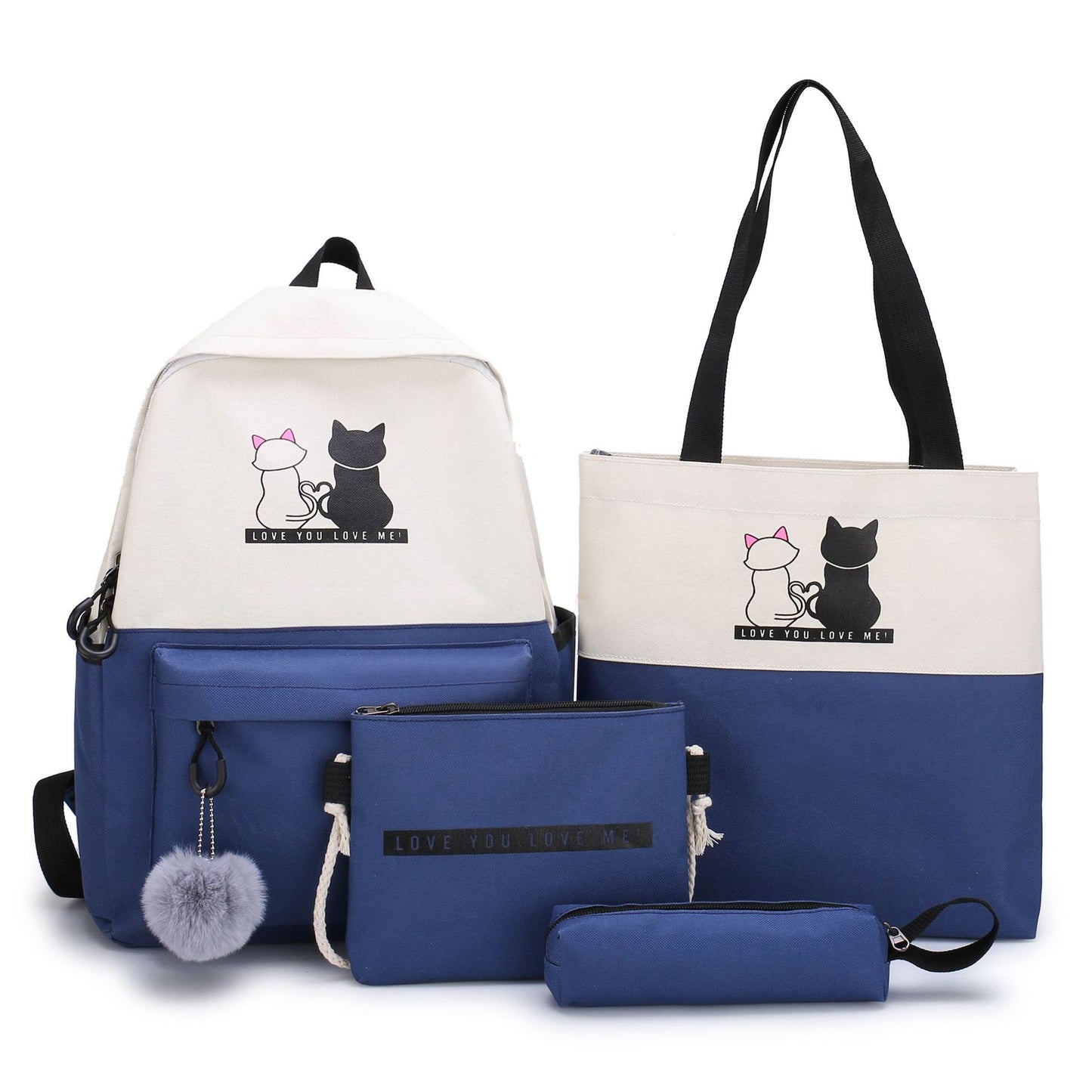 5-Teiliges Rucksack- und Tragetaschen-Set mit Katzenmotiv Brehn