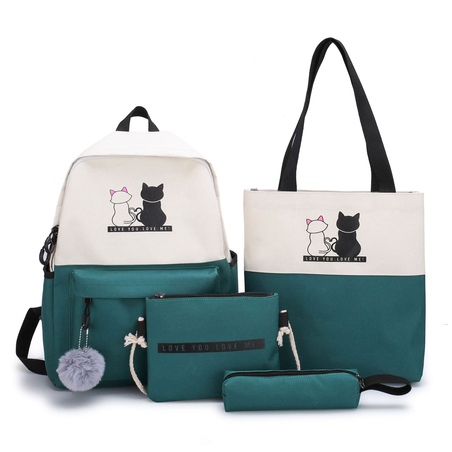 5-Teiliges Rucksack- und Tragetaschen-Set mit Katzenmotiv Brehn