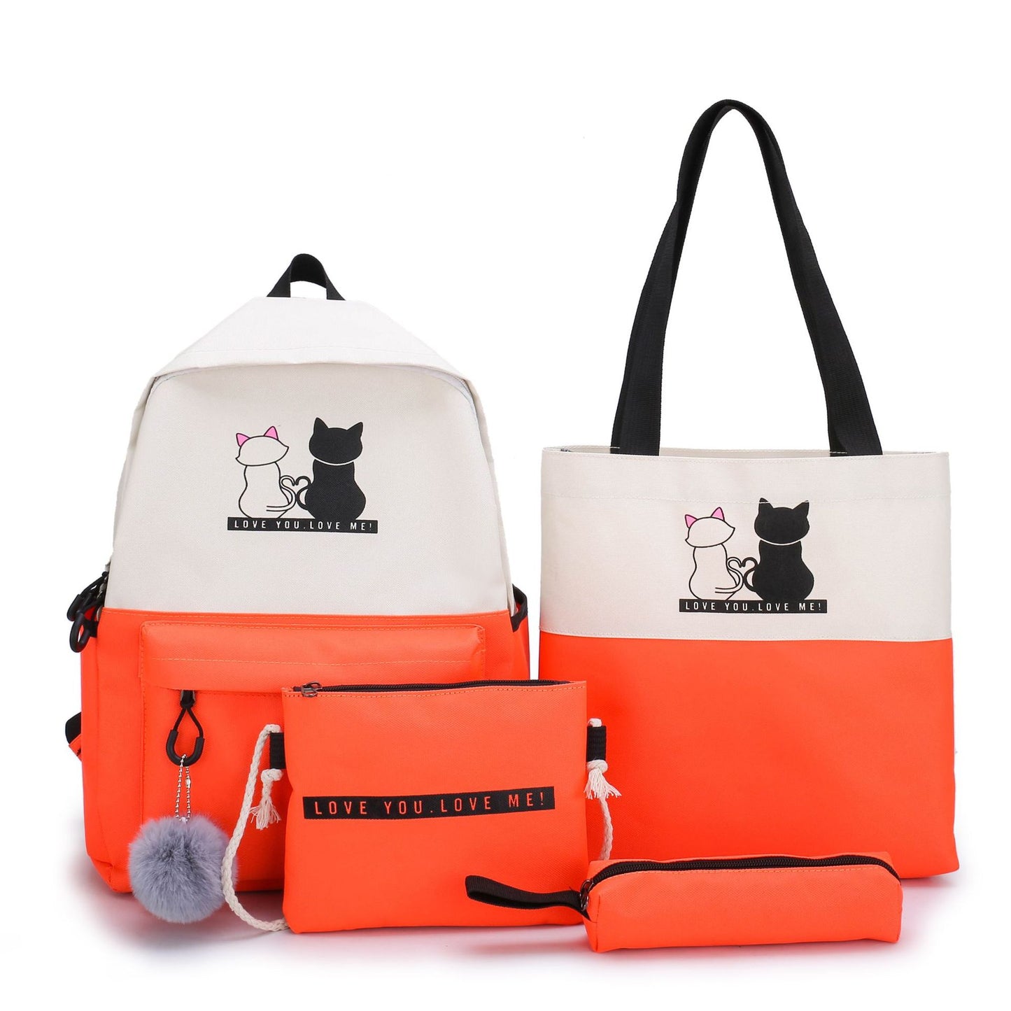 5-Teiliges Rucksack- und Tragetaschen-Set mit Katzenmotiv Brehn
