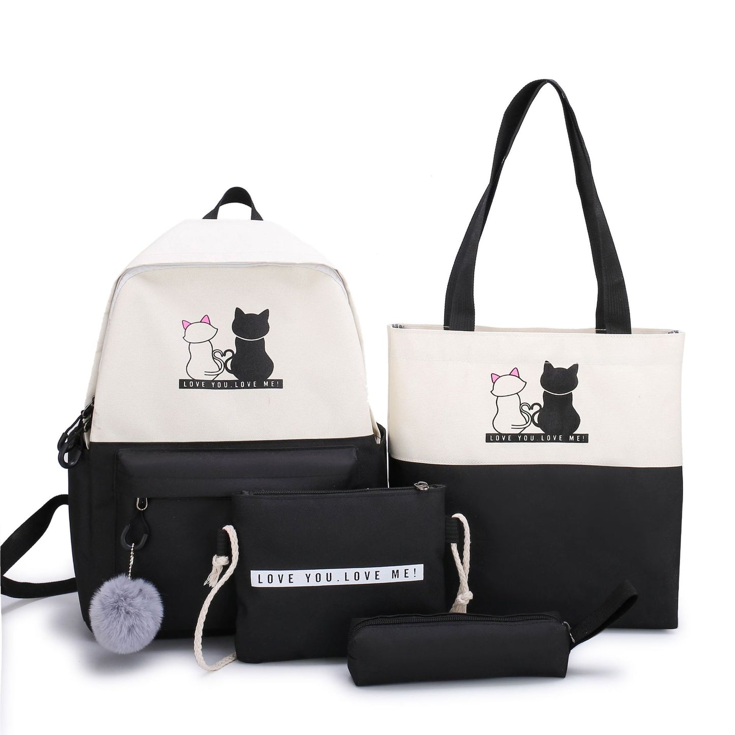 5-Teiliges Rucksack- und Tragetaschen-Set mit Katzenmotiv Brehn