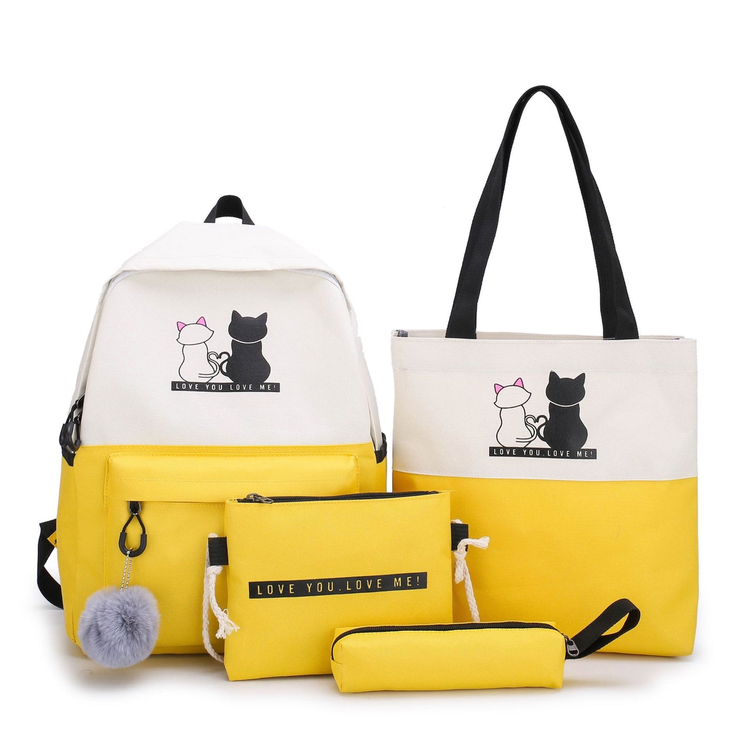 5-Teiliges Rucksack- und Tragetaschen-Set mit Katzenmotiv Brehn