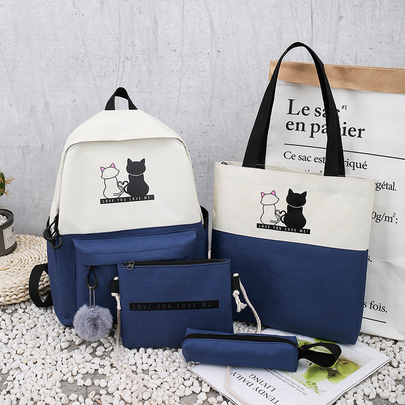 5-Teiliges Rucksack- und Tragetaschen-Set mit Katzenmotiv Brehn