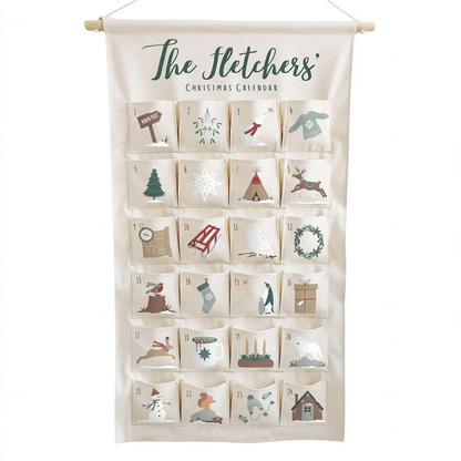 Personalisierbarer Adventskalender aus Stoff, 24 Taschen