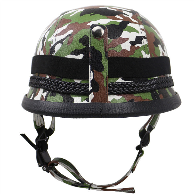 Vintage-Leder-Bikerhelm mit Brille Brehn