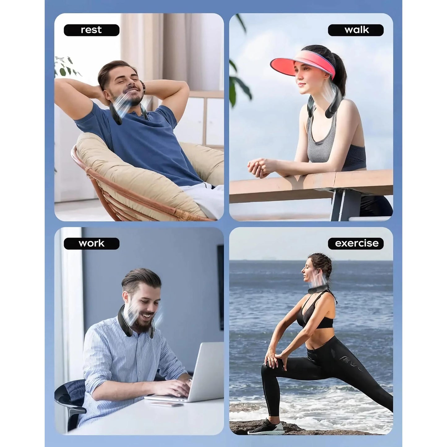 Tragbarer Halsventilator mit wiederaufladbarer Kühlung für Outdoor-Sportarten | Brehn