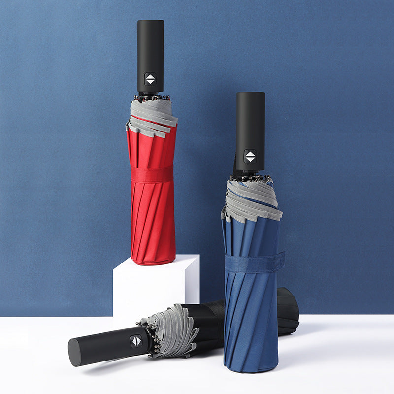 Damen automatischer Faltregenschirm mit umkehrbarem Design und reflektierenden Sicherheitsmerkmalen Brehn