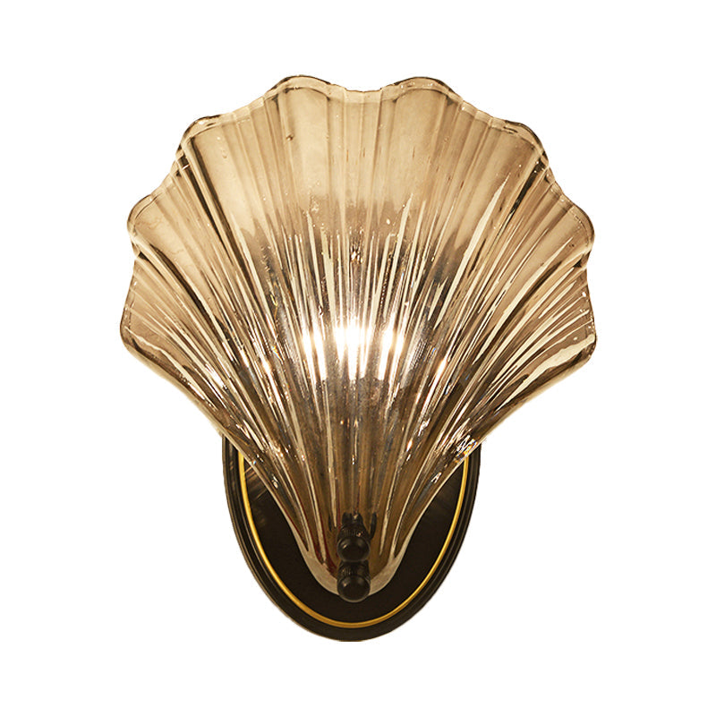 Einzelschalen Wandlampe Landhausstil Schwarz/Gold Rippenglas Wandleuchte | Brehn