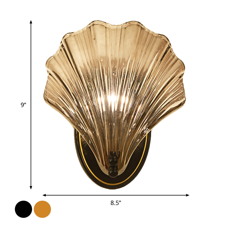 Einzelschalen Wandlampe Landhausstil Schwarz/Gold Rippenglas Wandleuchte | Brehn