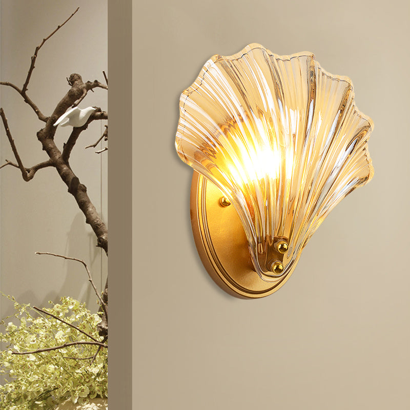 Einzelschalen Wandlampe Landhausstil Schwarz/Gold Rippenglas Wandleuchte | Brehn