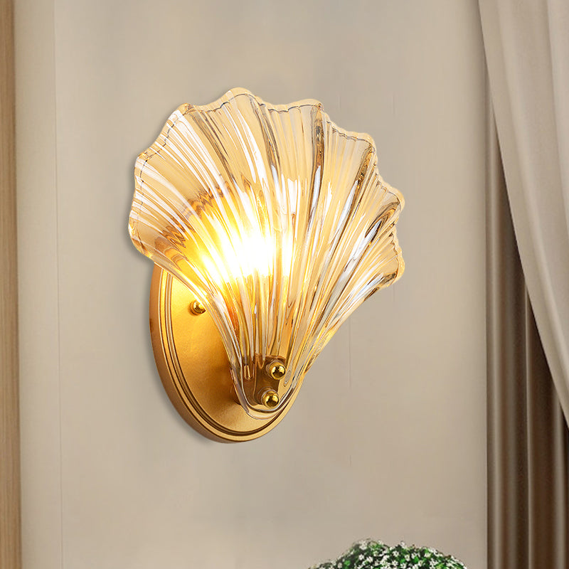 Einzelschalen Wandlampe Landhausstil Schwarz/Gold Rippenglas Wandleuchte | Brehn