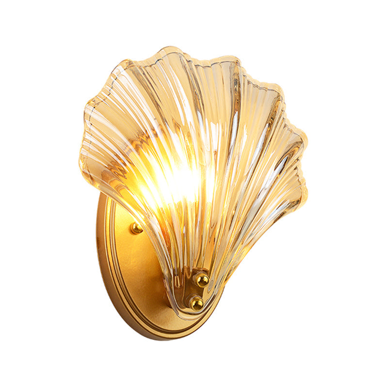 Einzelschalen Wandlampe Landhausstil Schwarz/Gold Rippenglas Wandleuchte | Brehn
