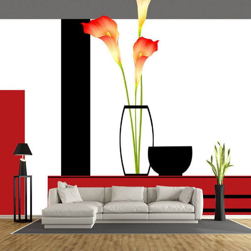 Brehn | Ganze Calla-Lilie Wandkunst Künstliche Schöne Blumen Wanddekoration in Rot-Schwarz