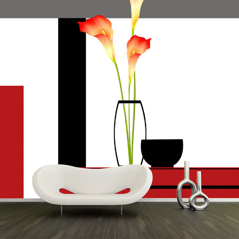 Brehn | Ganze Calla-Lilie Wandkunst Künstliche Schöne Blumen Wanddekoration in Rot-Schwarz