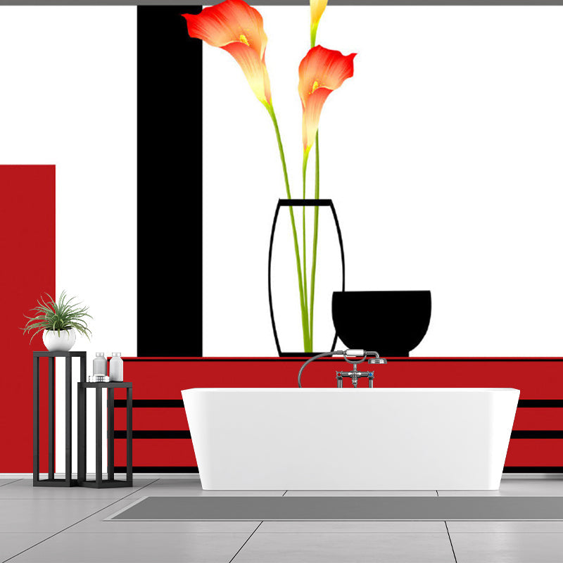 Brehn | Ganze Calla-Lilie Wandkunst Künstliche Schöne Blumen Wanddekoration in Rot-Schwarz