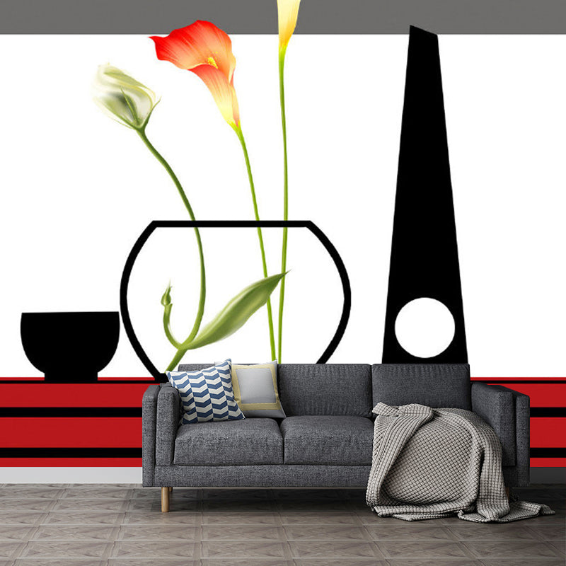 Brehn | Ganze Calla-Lilie Wandkunst Künstliche Schöne Blumen Wanddekoration in Rot-Schwarz