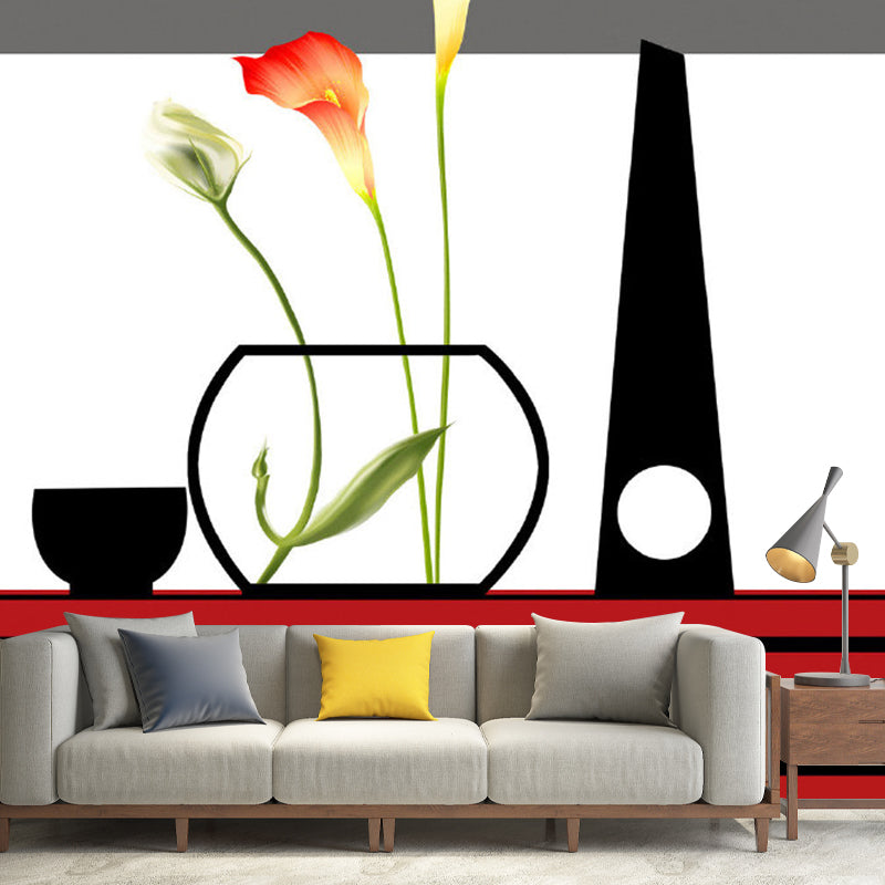 Brehn | Ganze Calla-Lilie Wandkunst Künstliche Schöne Blumen Wanddekoration in Rot-Schwarz
